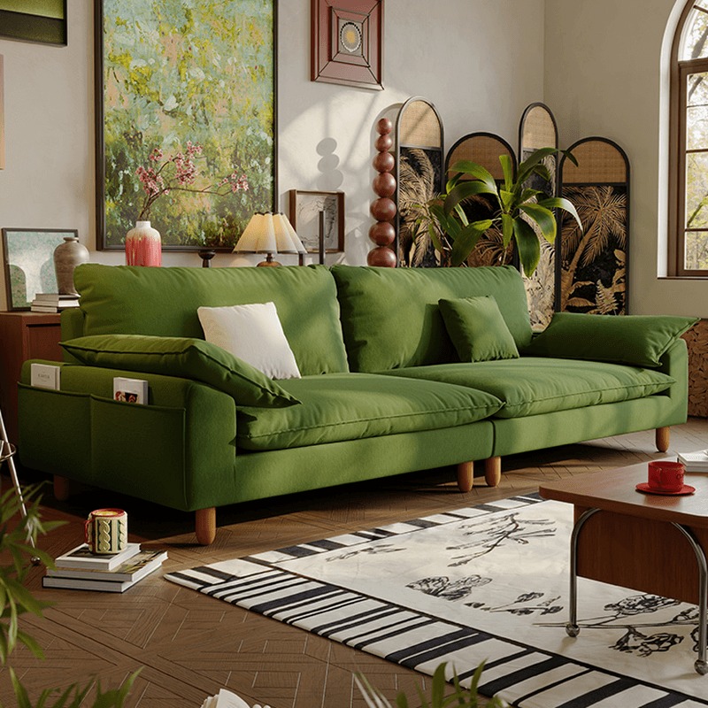 Gray/Sage/Amber Color Standard Sofa with Armrest and 4 Pillows for Drawing Room - image 4