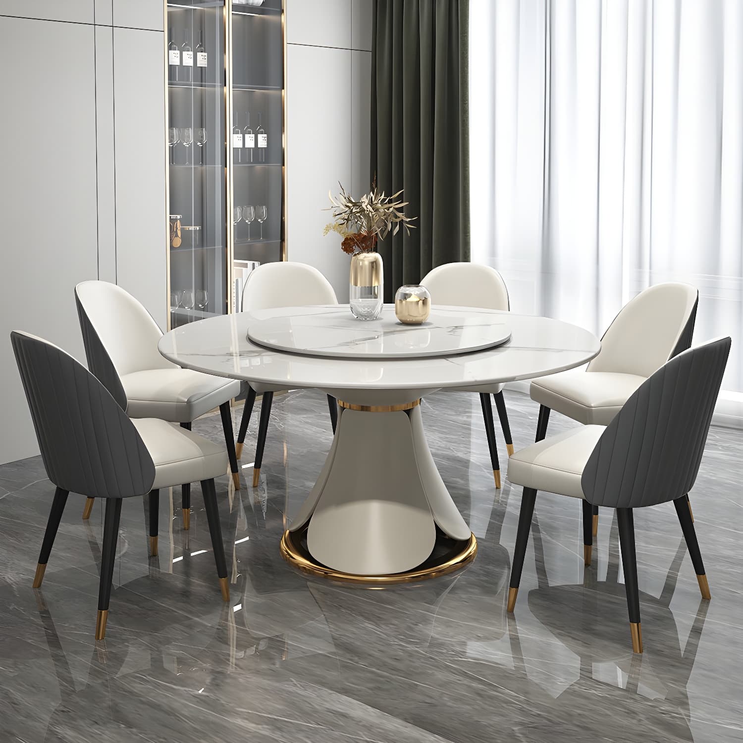 Modern Style 1/4/5/7/9 Pieces Dining Sintered Stone Dining Table Set with Metal Legs - image 3