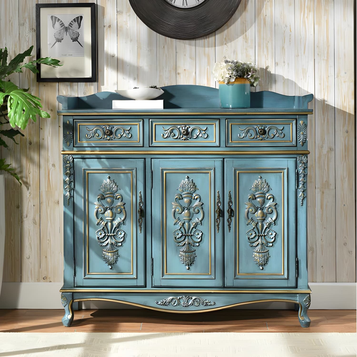 Industrial Rectangle Accent Cabinet Solid Wood Cabriole Legs Accent - image 4