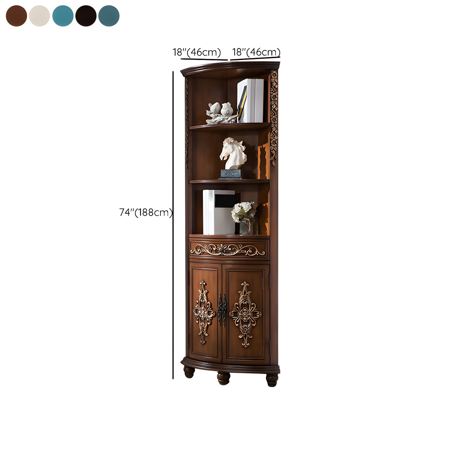 Traditional Bar Pulls Solid Wood Corner Accent Cabinet with Doors - image 16