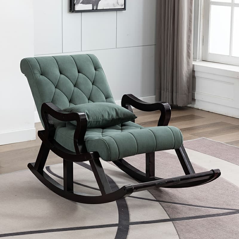 Traditional Wooden Rocking Chair with Tufted Upholstery and Track Arms