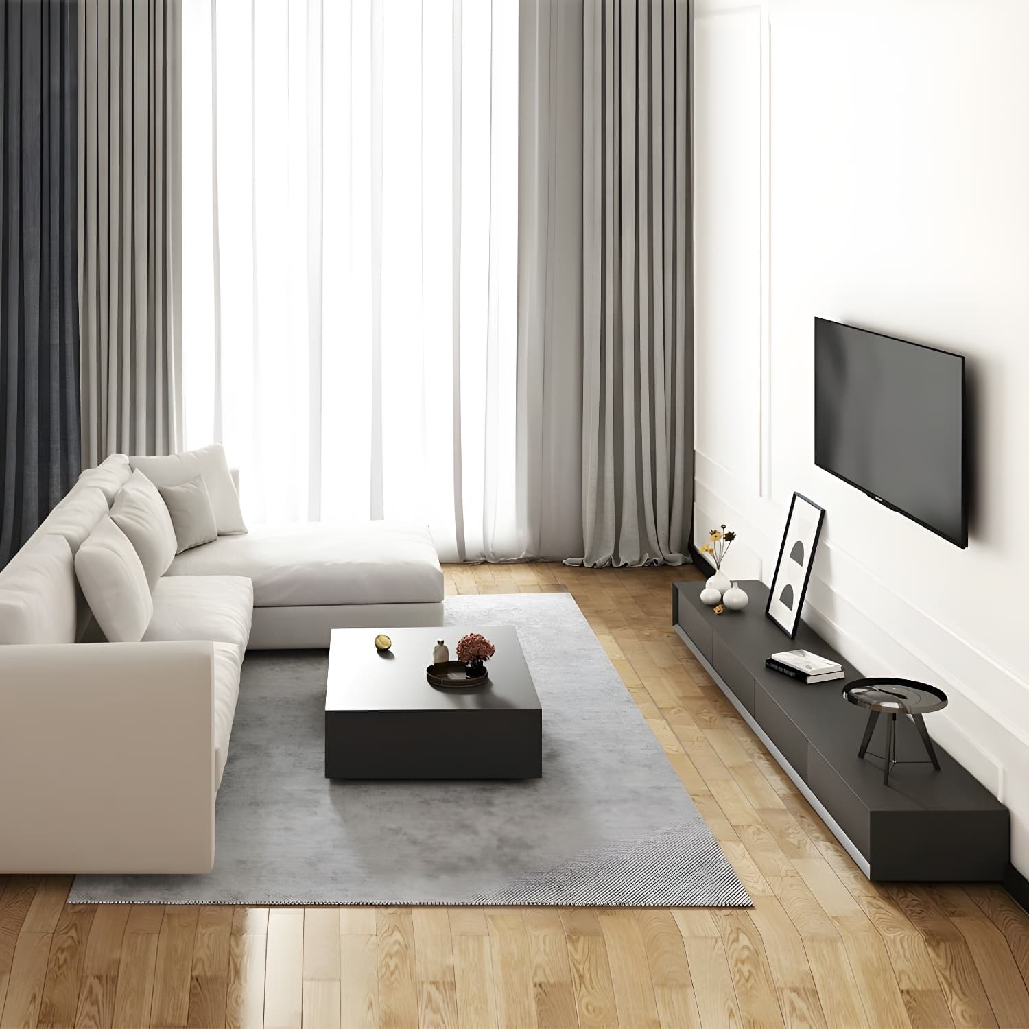 Modern Minimalist Black Finish TV Stand Console with Storage Drawers