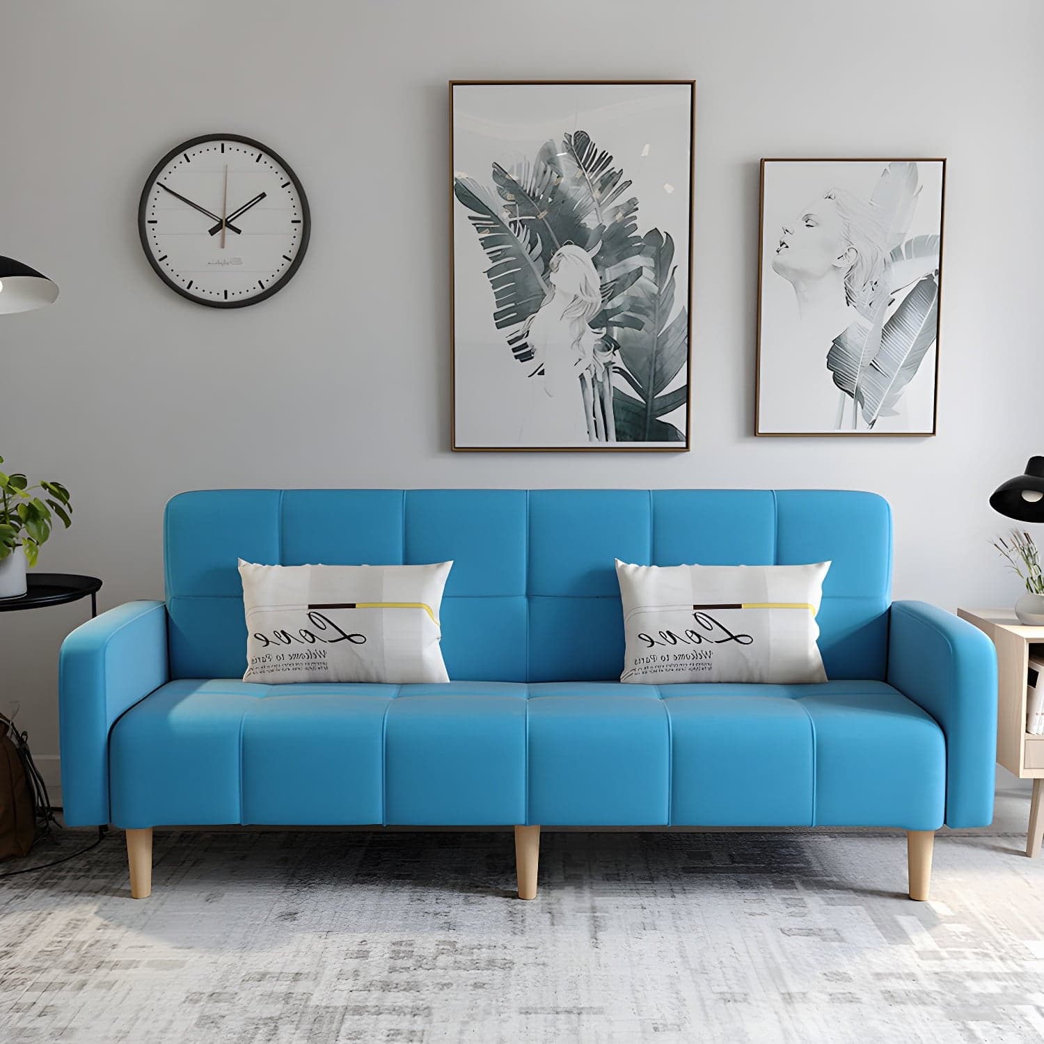 Living Room Linen Chesterfield Sofa with Wooden Legs Square Arm Loveseat - image 14
