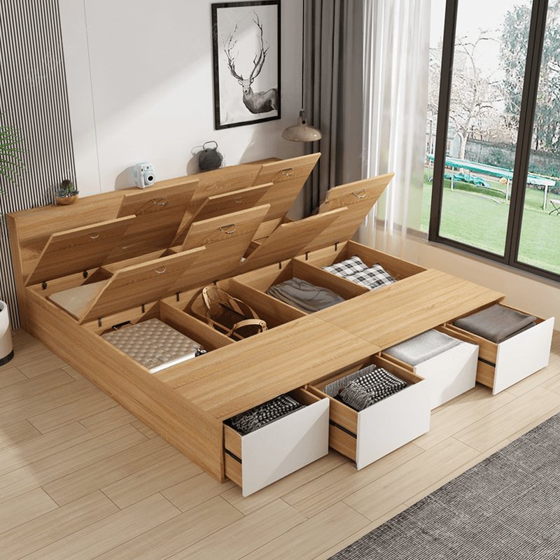Natural Color Solid Color Storage Included with Storage Drawer for Bedroom