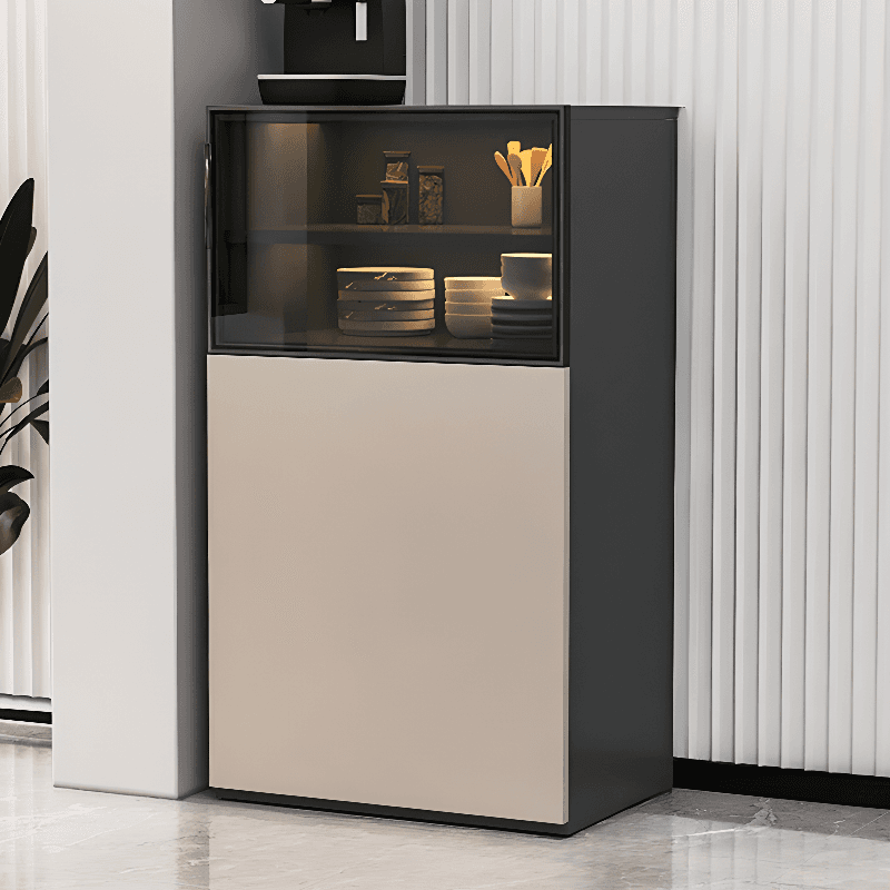 Simplistic Manufactured Wood Narrow/Standard Server/Sideboard with Cupboard, Five Internal Shelves/Six Internal Shelves, Pantry Hutch, Glass Doors