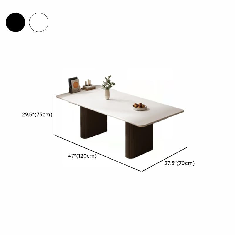 Minimalist Dining Table Set with White Slate Top and Two-sided Pedestal Base, Featuring a Fixed Table - image 28