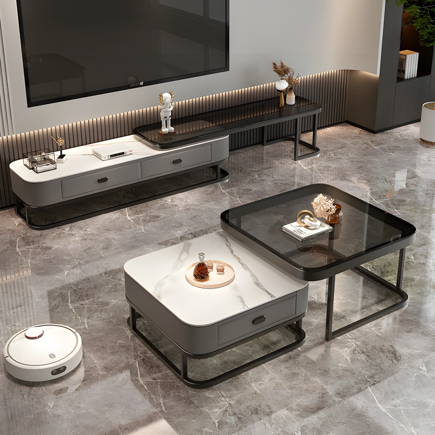 Modern Coffee Table Glass Top Square Nesting Coffee Table Set - image 18