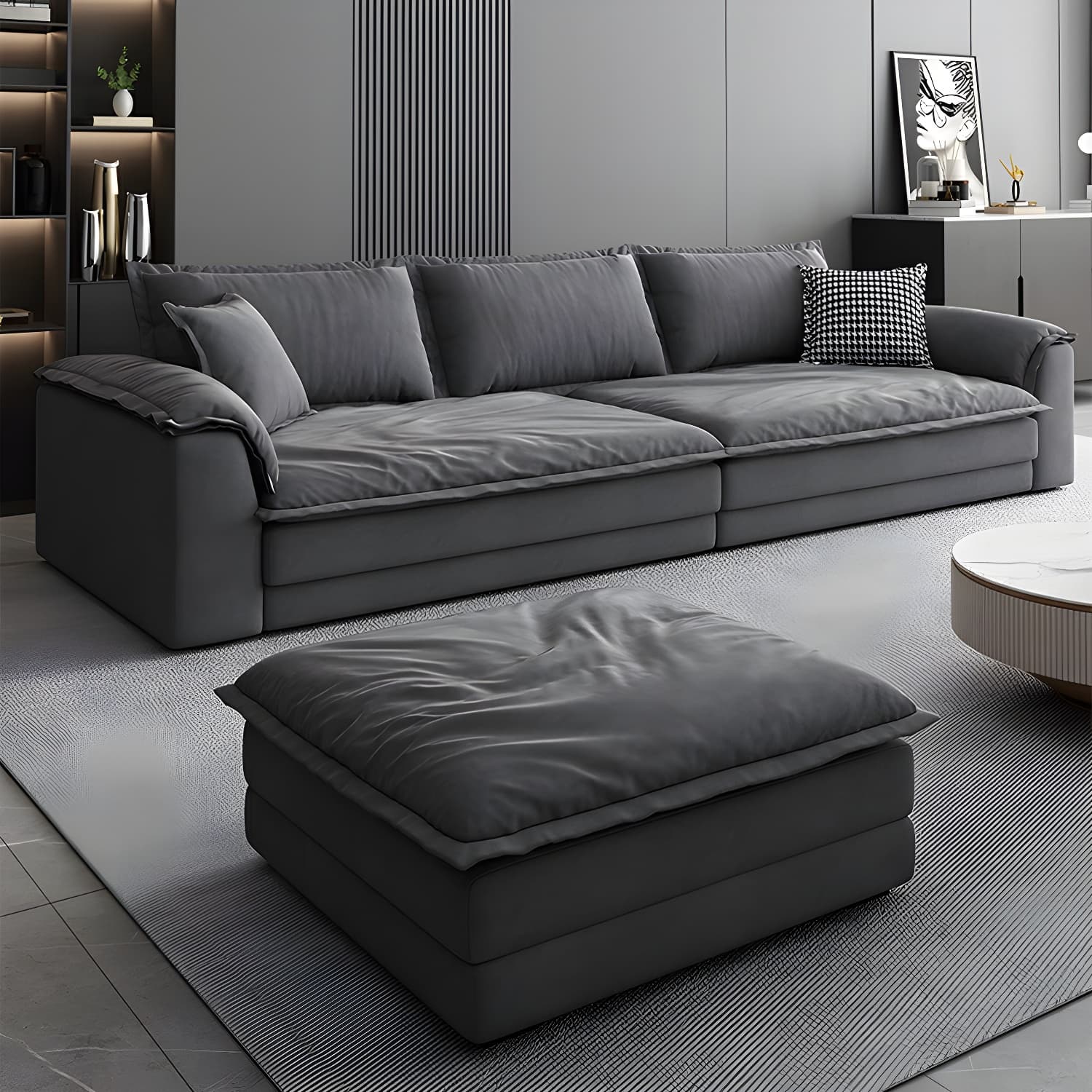 Modern Gray Abrasive Cloth Upholstered Stationary Sectional Sofa with Wood Frame