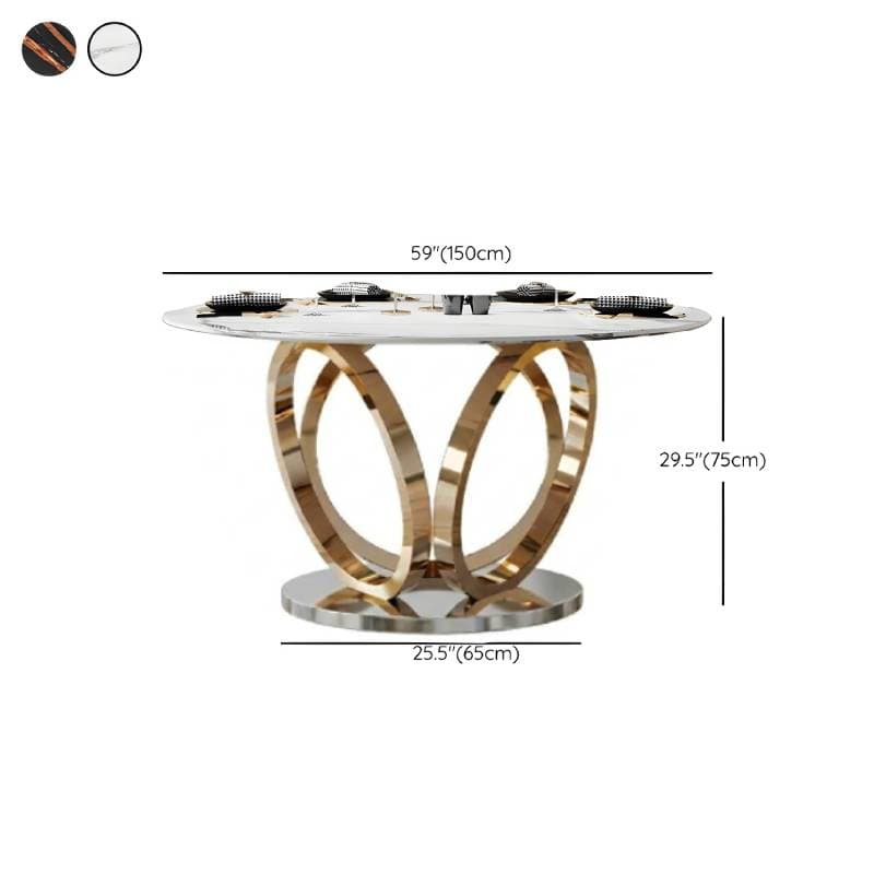 Round Marble Modern Dining Table with Gold Steel Pedestal Base - Standard Height - image 12