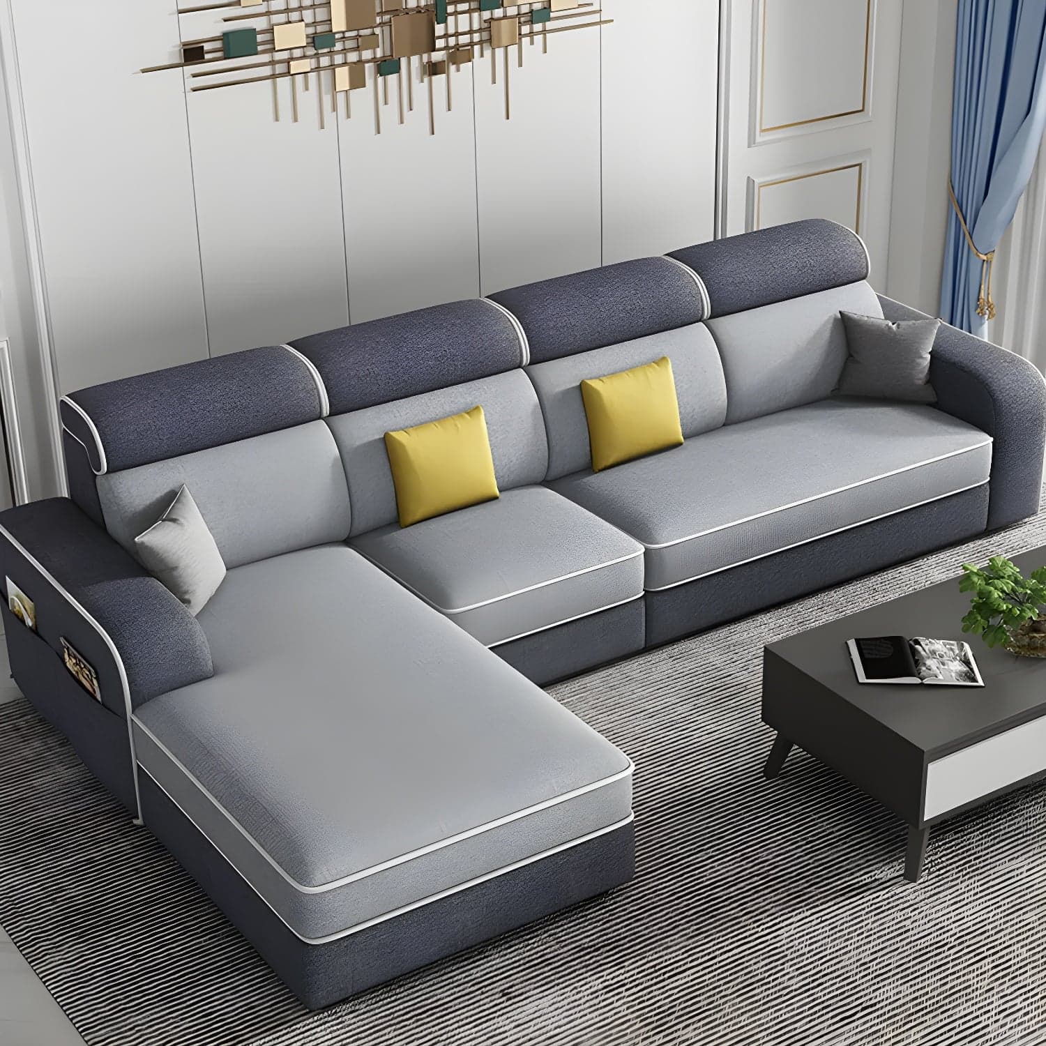 Modern Wood Frame L-Shape Sectional Sofa Chaise with Storage - 3 Piece Set - image 6
