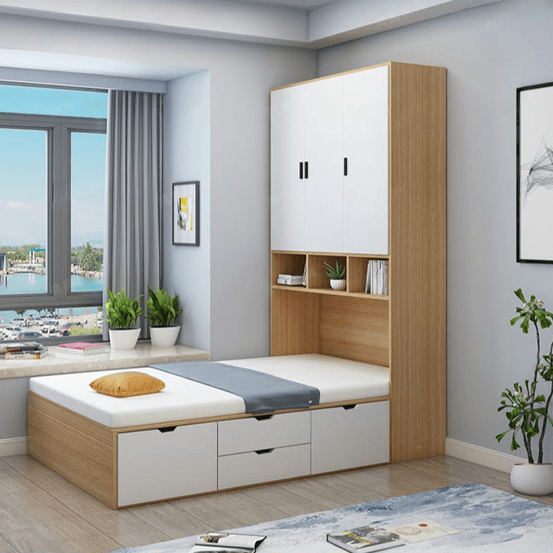 Natural Color Solid Color Storage Included with 4 Storage Boxes and Wardrobe for Bedroom