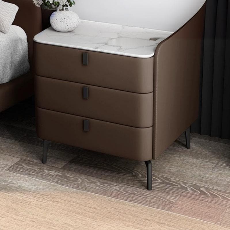 Modern Wooden 3-Drawer Nightstand Stone Countertop with Legs Partial Assembly Required - image 3
