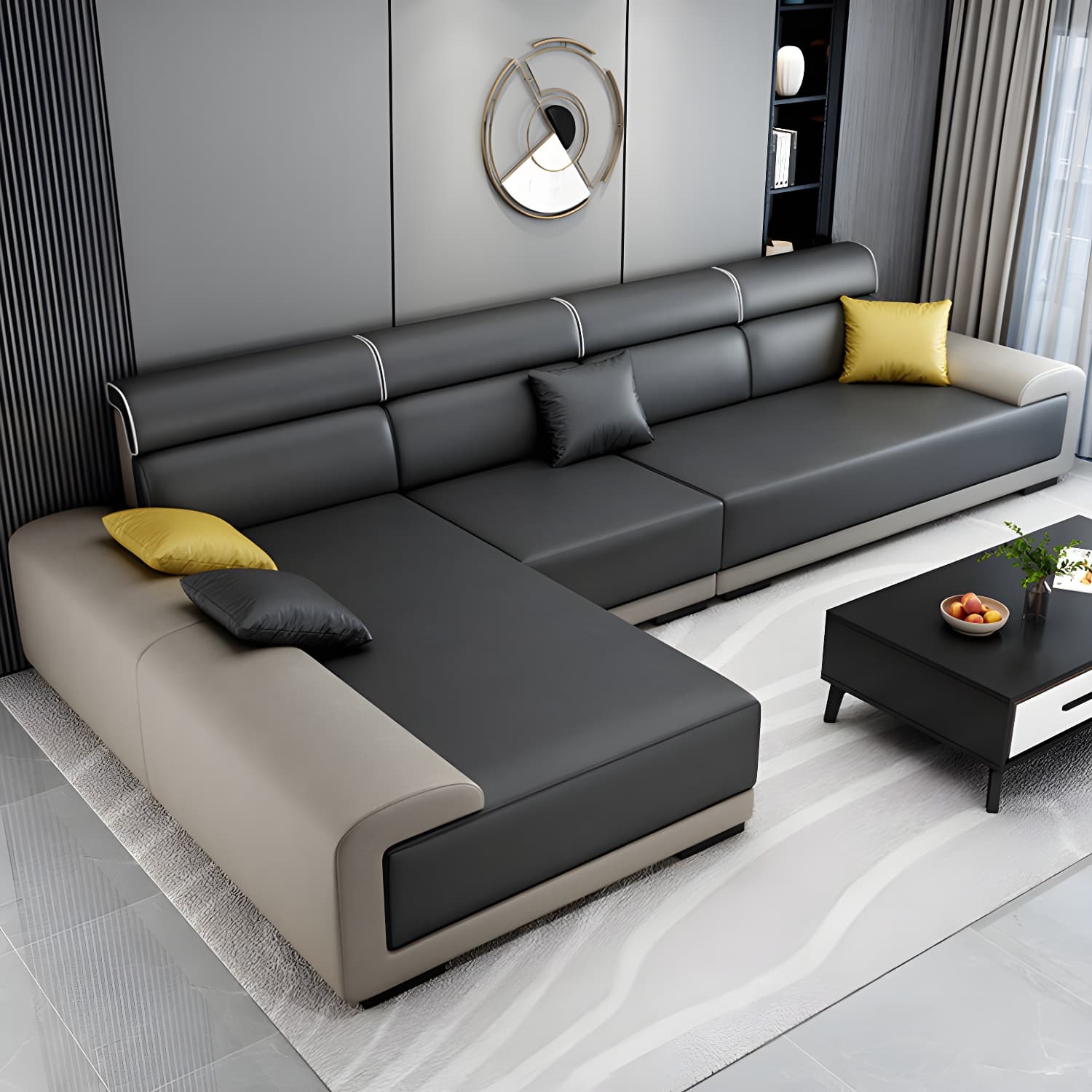 Modern L-Shape Wood Frame Sponge Cushion Back Sectional Sofa Chaise (10 Feet) - image 8