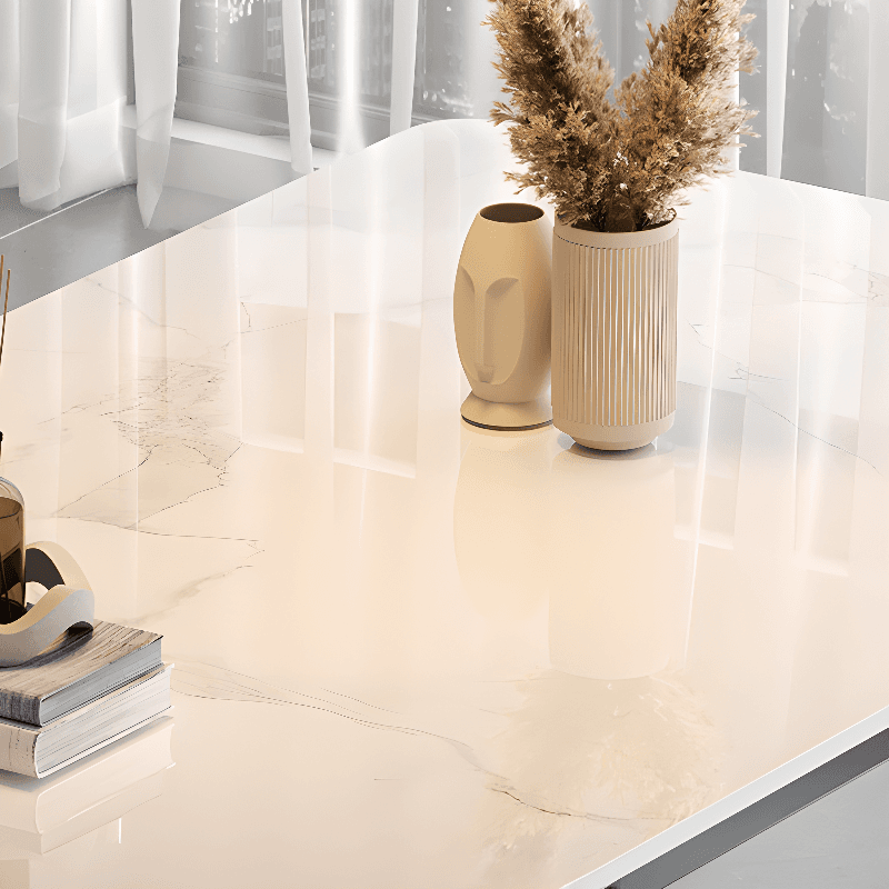 Minimalist Rectangular Dining Table with Slate Stone Top, Fixed Table, Storm Gray/White/Brown Colors - image 12