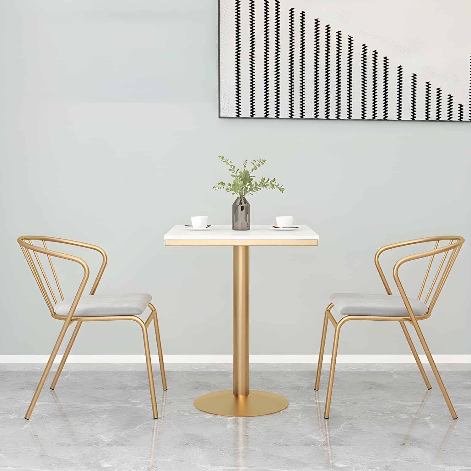 Metal Traditional Luxury Round Table White Stone Top Table with Pedestal Base - image 15
