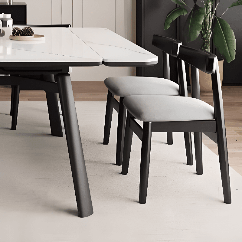 Rectangular Slate Stone Dining Table Set with 4 Legs, Padded Chair with Back, 7 Piece Set in White - image 4