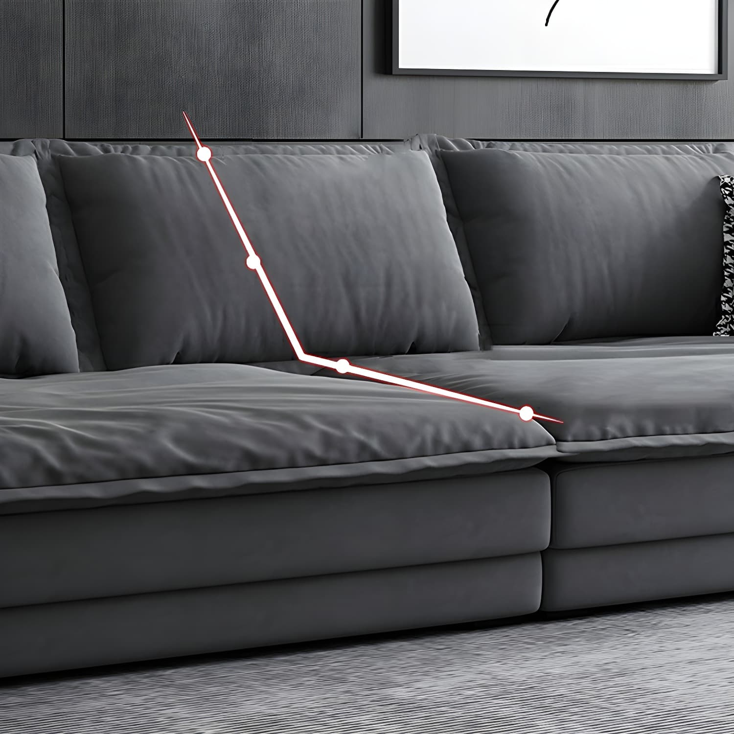 Modern Gray Abrasive Cloth Upholstered Stationary Sectional Sofa with Wood Frame - image 9