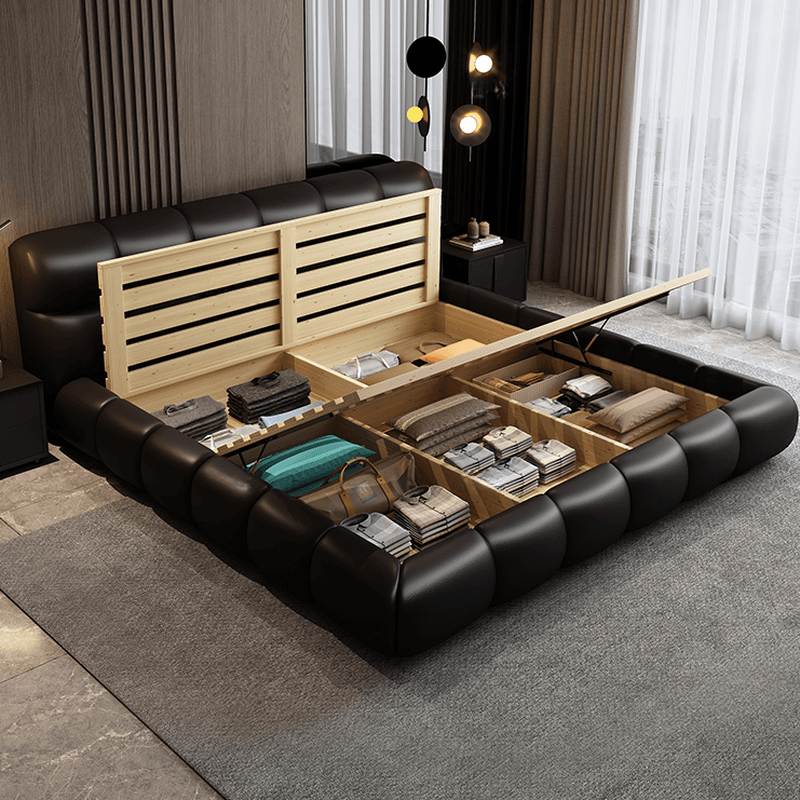Tool-Free Assembly Padded Frame Rectangle Genuine Leather Solid Color Sponge Pallet Bed Frame for Living Room, Lift Up Storage Included/Not Included - image 9