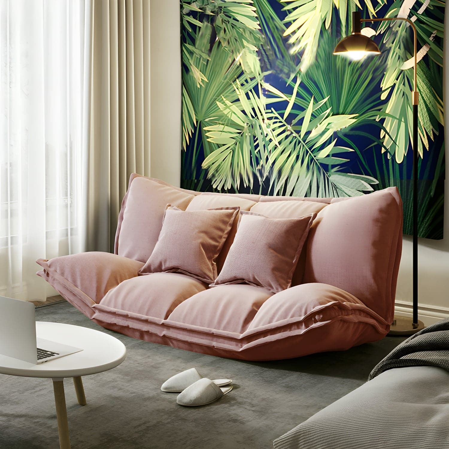 Modern Tight Back Convertible Sleeper Sofa Fabric Armless Solid Color Sofa - image 6