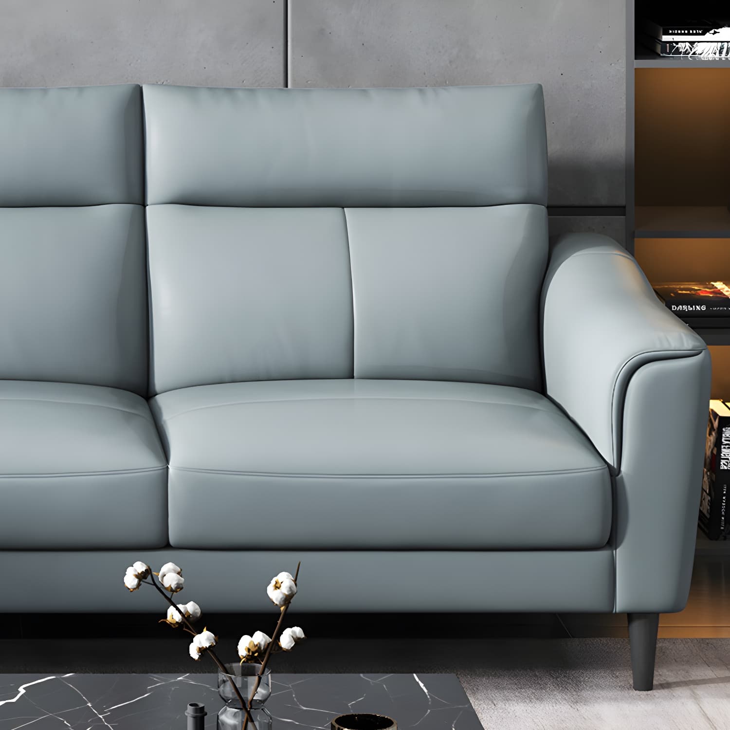 Modern Blue Genuine Leather Sectional Sofa Set with 3 Pieces of Large Size and Pillow Top Arms - image 6