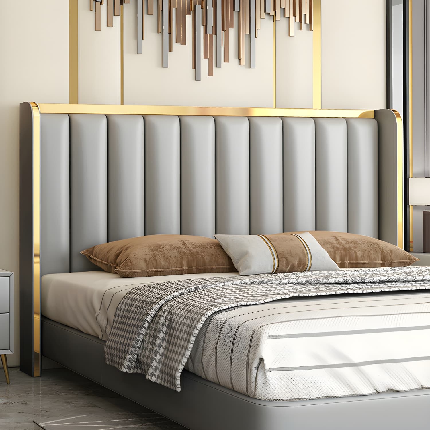 Modern Upholstered Leather Wingback Headboard with Wood Legs and Rectangular Shape - image 13