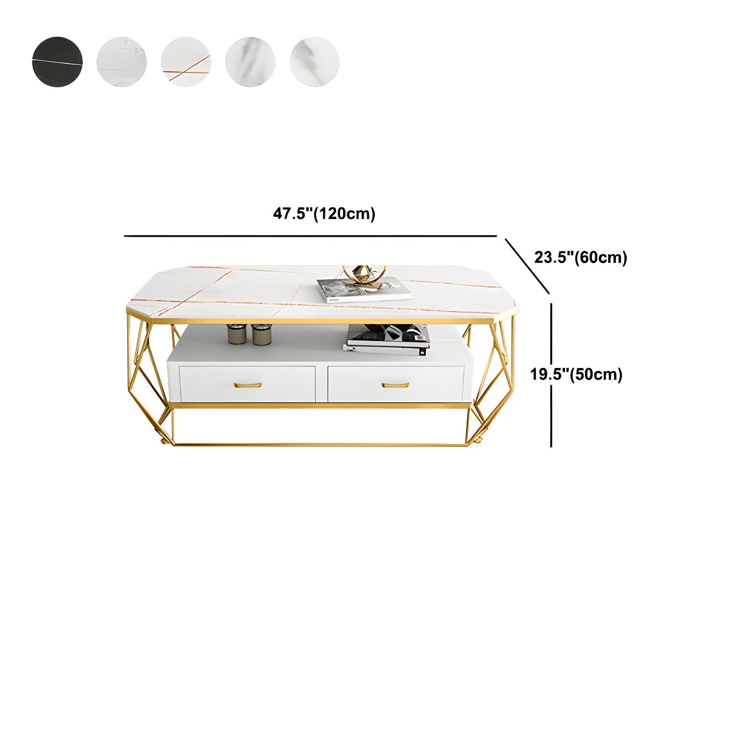 Glam Golden Frame Coffee Table with Storage Drawers Cocktail Table - image 18