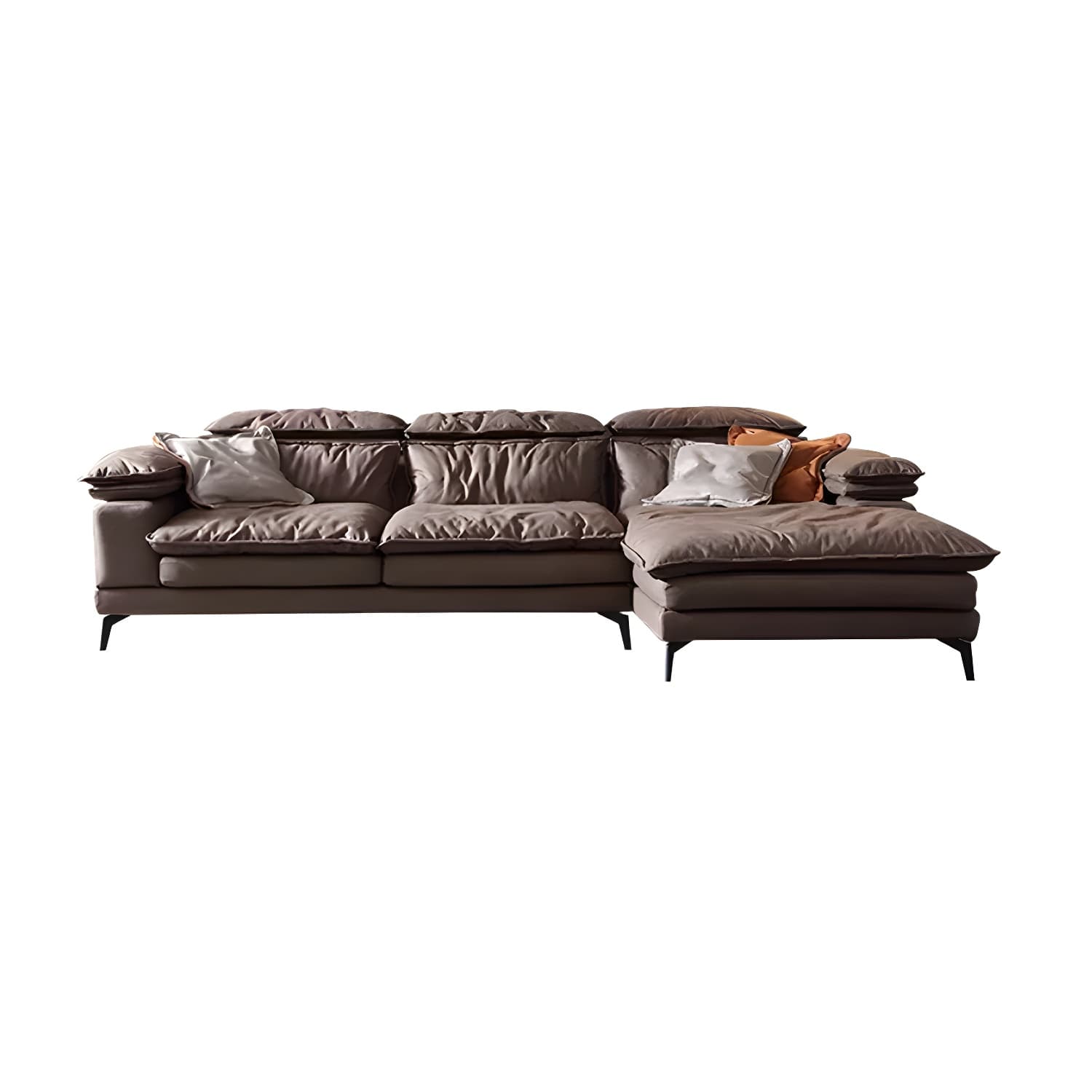 Mid-Century Modern Brown Tech Cloth Sectional Sofa with Wood Frame and Pillow Top Arms - image 13