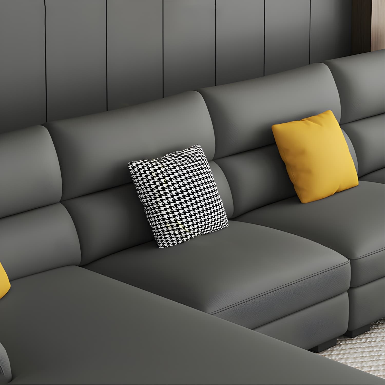 Modern Black Sectional Sofa with Pillow Top Arm and Cushion Back - image 7