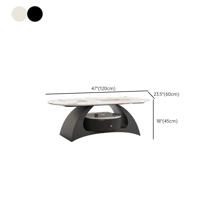 Mission Style Single/Bunching Slate Top Abstract Base White Oval Board Game Coffee Table with 1 Drawer - image 11