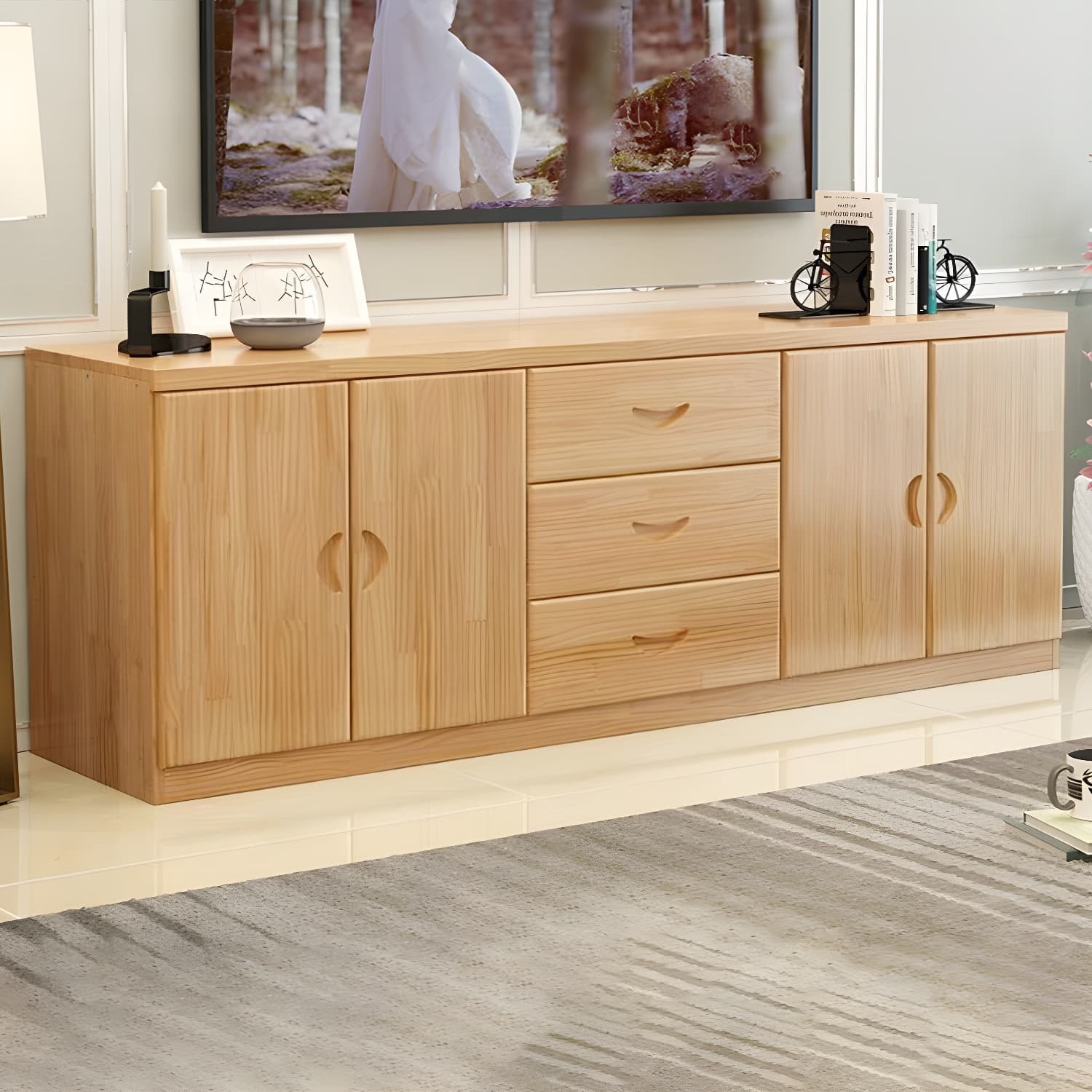 16" Wide Pine Wood Sideboard Table with Doors and Drawers for Living Room - image 9