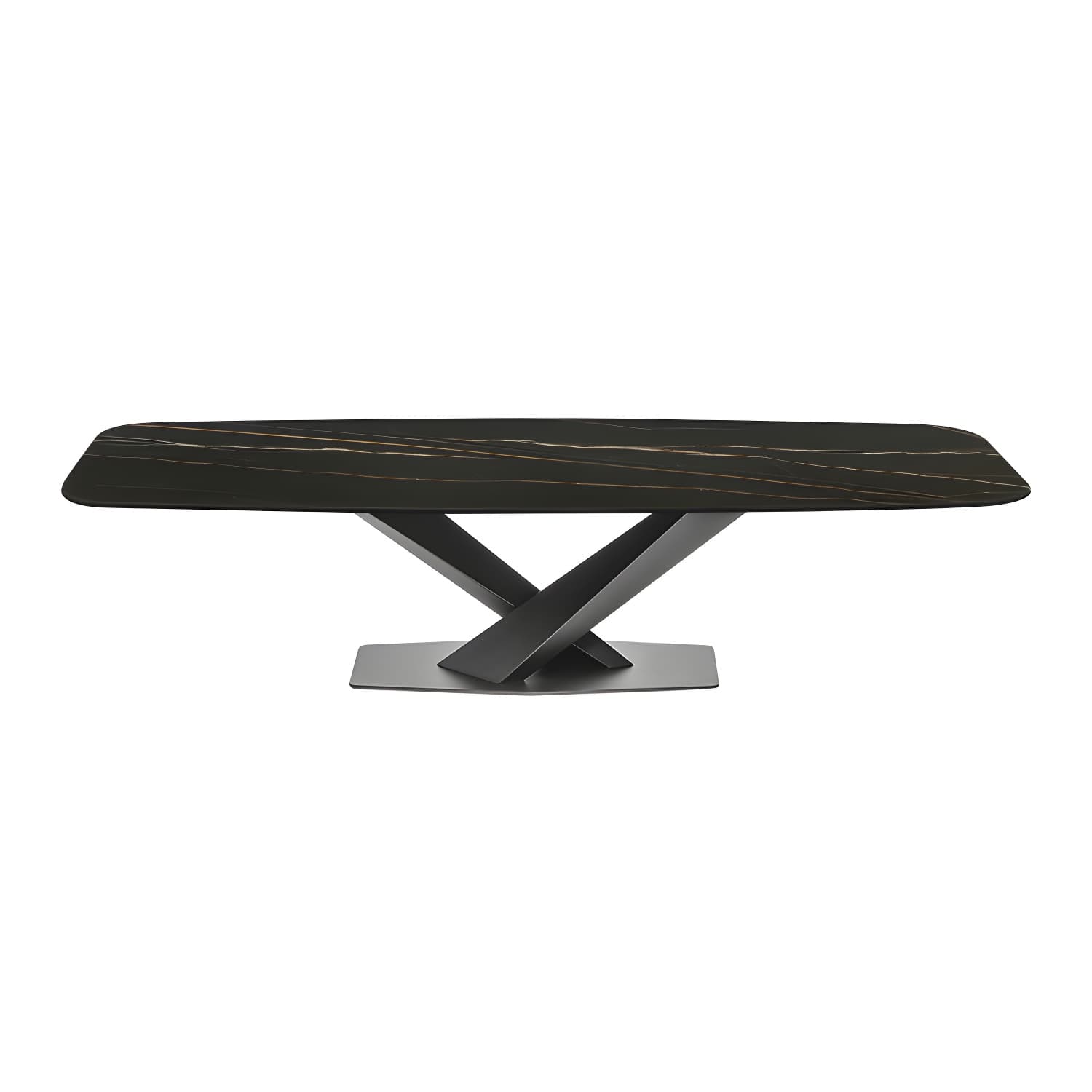 Sintered Stone Rectangle Dining Table Industrial Black Kitchen Table with Pedestal Base - image 5