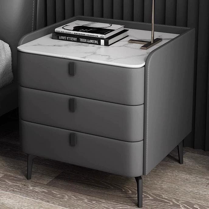Modern Wooden 3-Drawer Nightstand Stone Countertop with Legs Partial Assembly Required - image 4