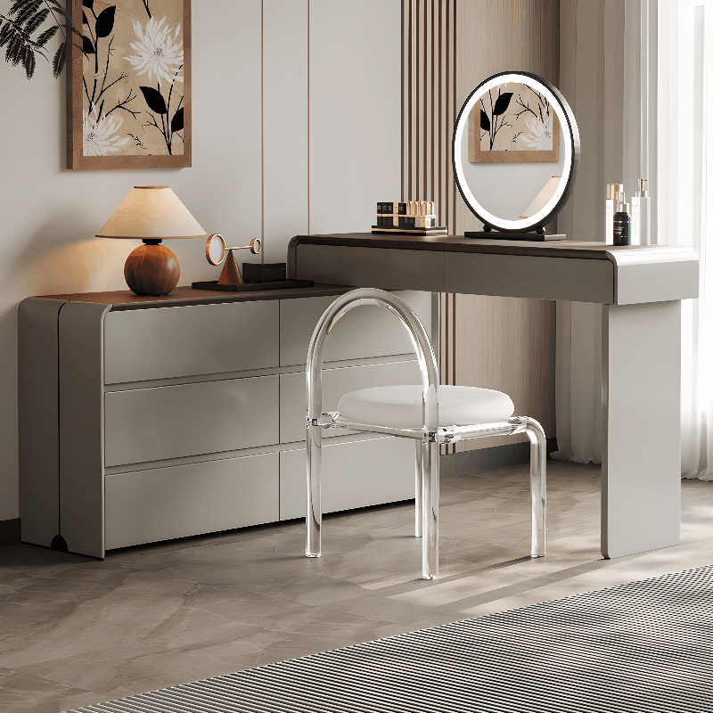Large White Vanity Set with Upholstered Chair, 5/8 Drawers, Mirror Lights, Lighting, and Scalable Design - image 4