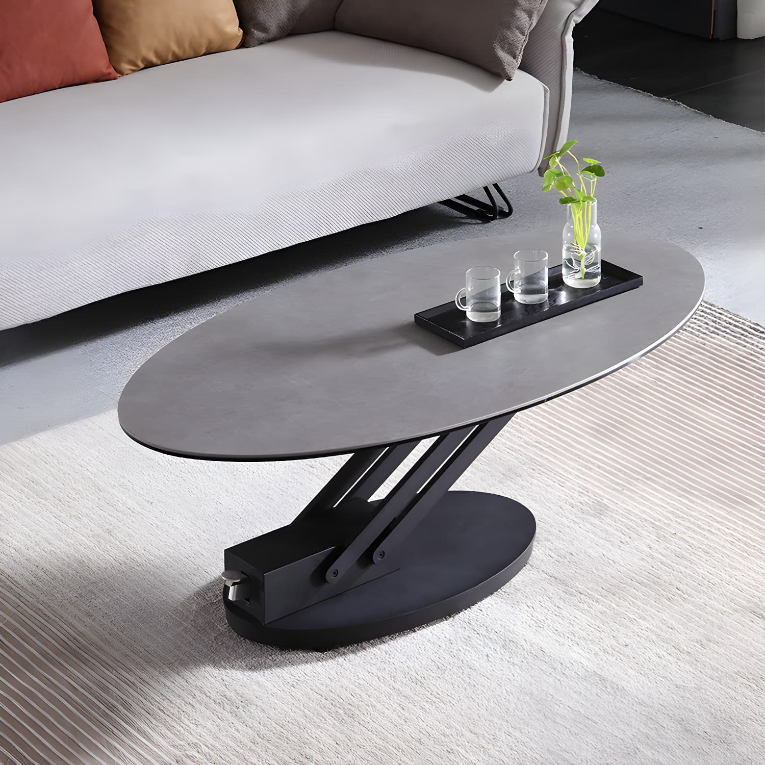 Round Slate Coffee Table with Lift Top Pedestal Base 1 Single Cocktail Table - image 8