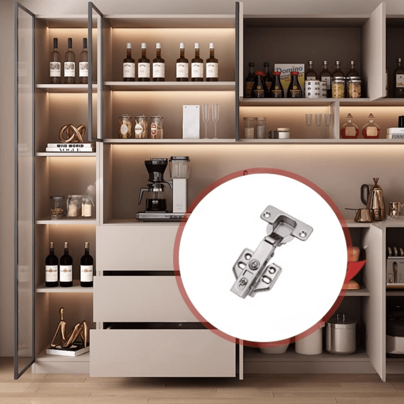 Wide/Standard/Narrow Modern Timber 3 Drawers 2 Shelves/3 Shelves/1 Shelf Glass Doors Pantry Hutch Sideboard - image 10