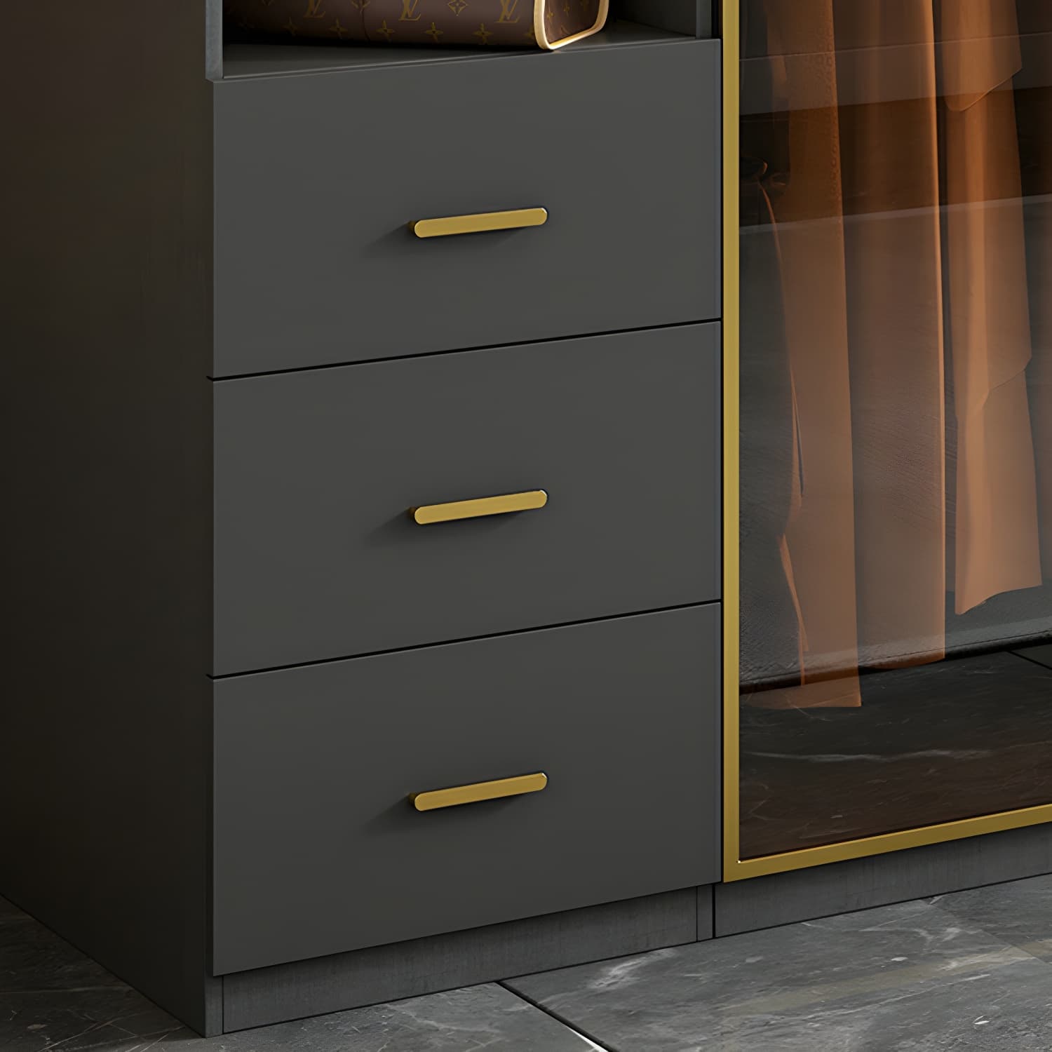 Modern Black Wood Wardrobe Armoire with Soft-Close Drawers & Clothing Rod - image 9