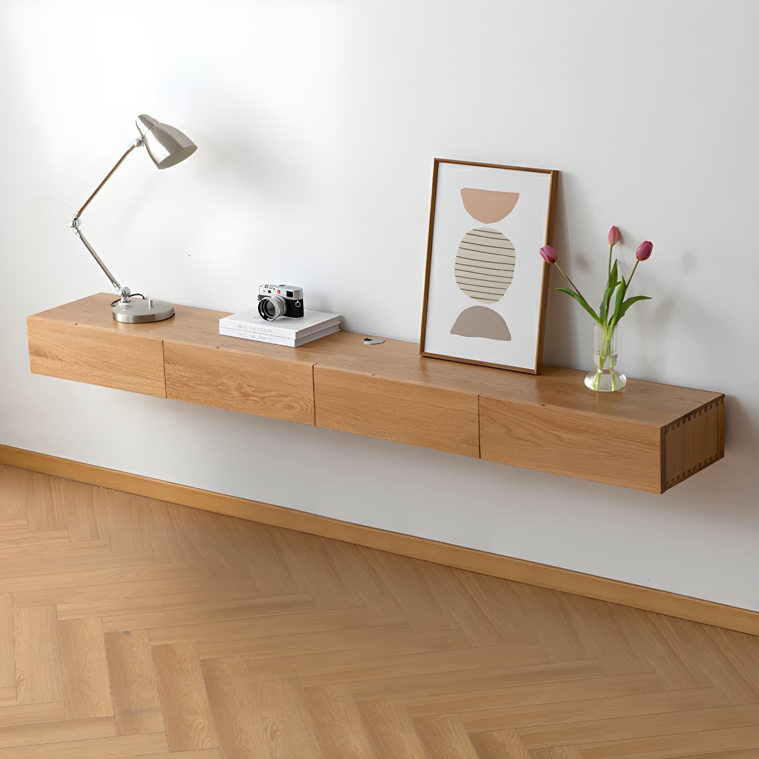 Modern Wall-Mounted Walnut TV Media Console with 2-Drawer and 2-Door - image 4