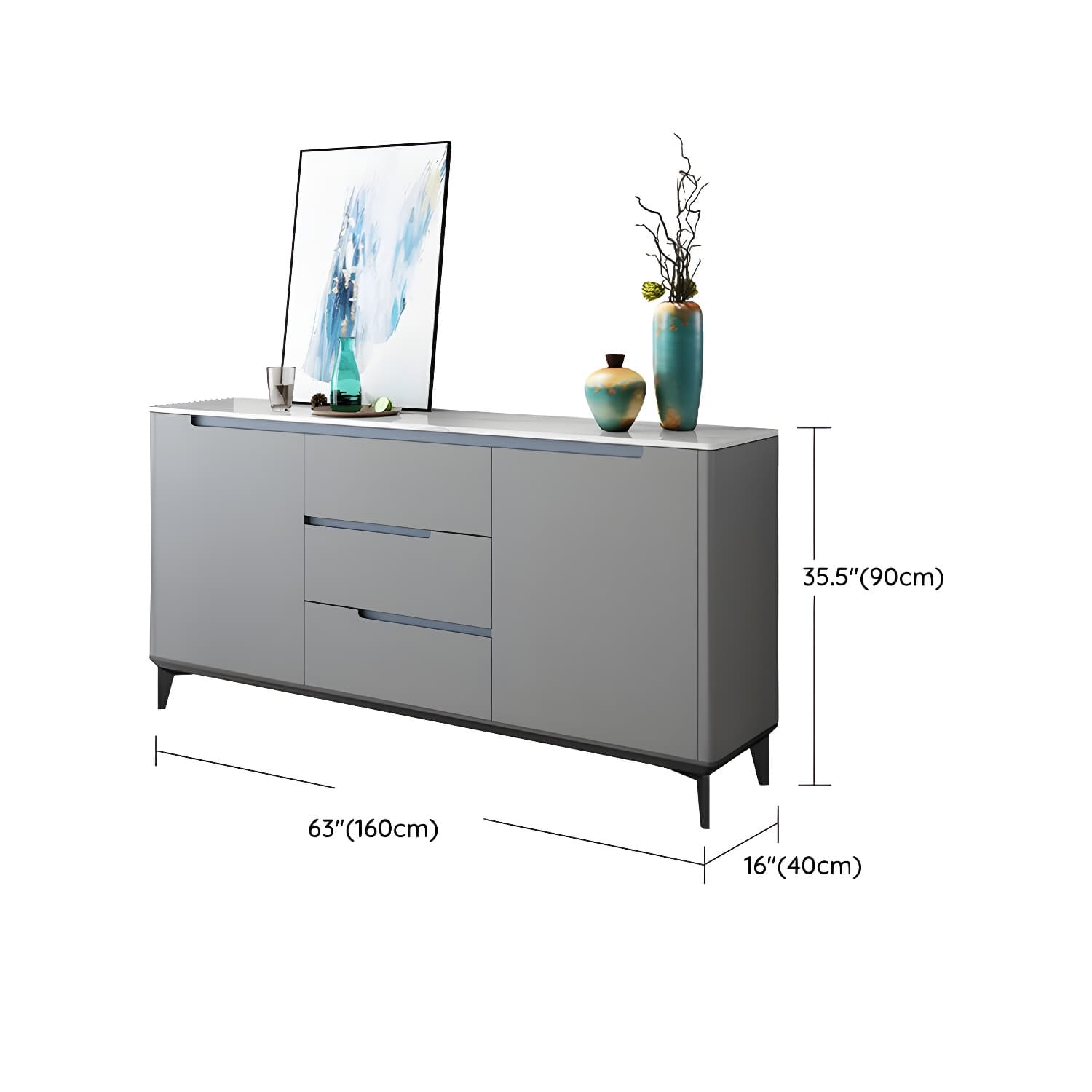 Modern Antique Finish Credenza 3 Drawer Sintered Stone Sideboard Cabinet - image 19