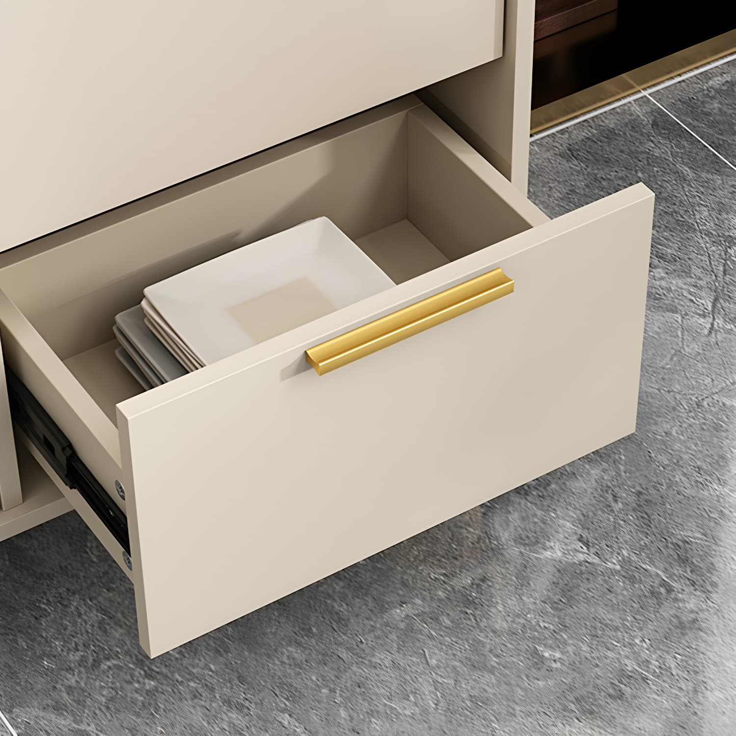 Glam Engineered Wood Sideboard Glass Doors Sideboard with Gold Legs - image 14