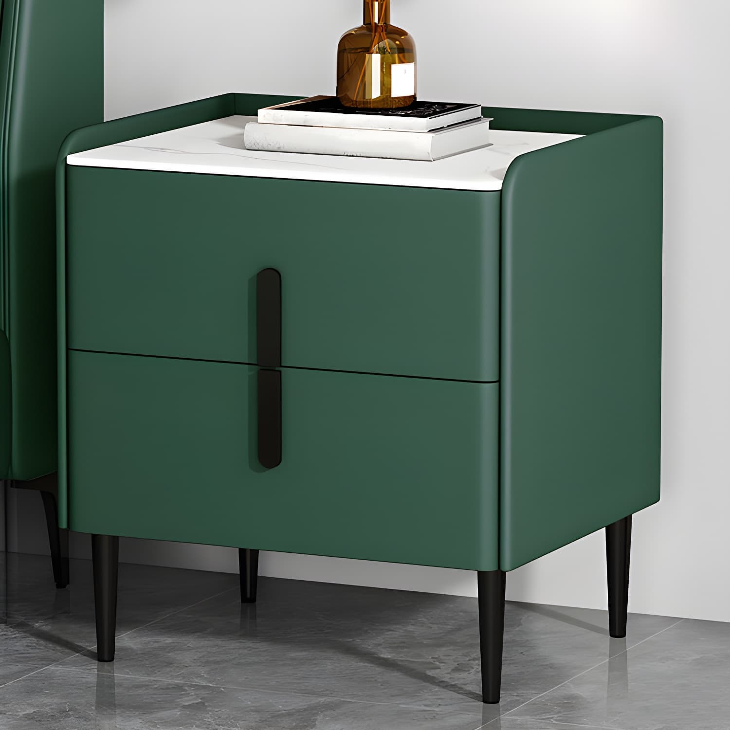 Stone Accent Table Nightstand Modern Bedside Cabinet for Bedroom - image 9