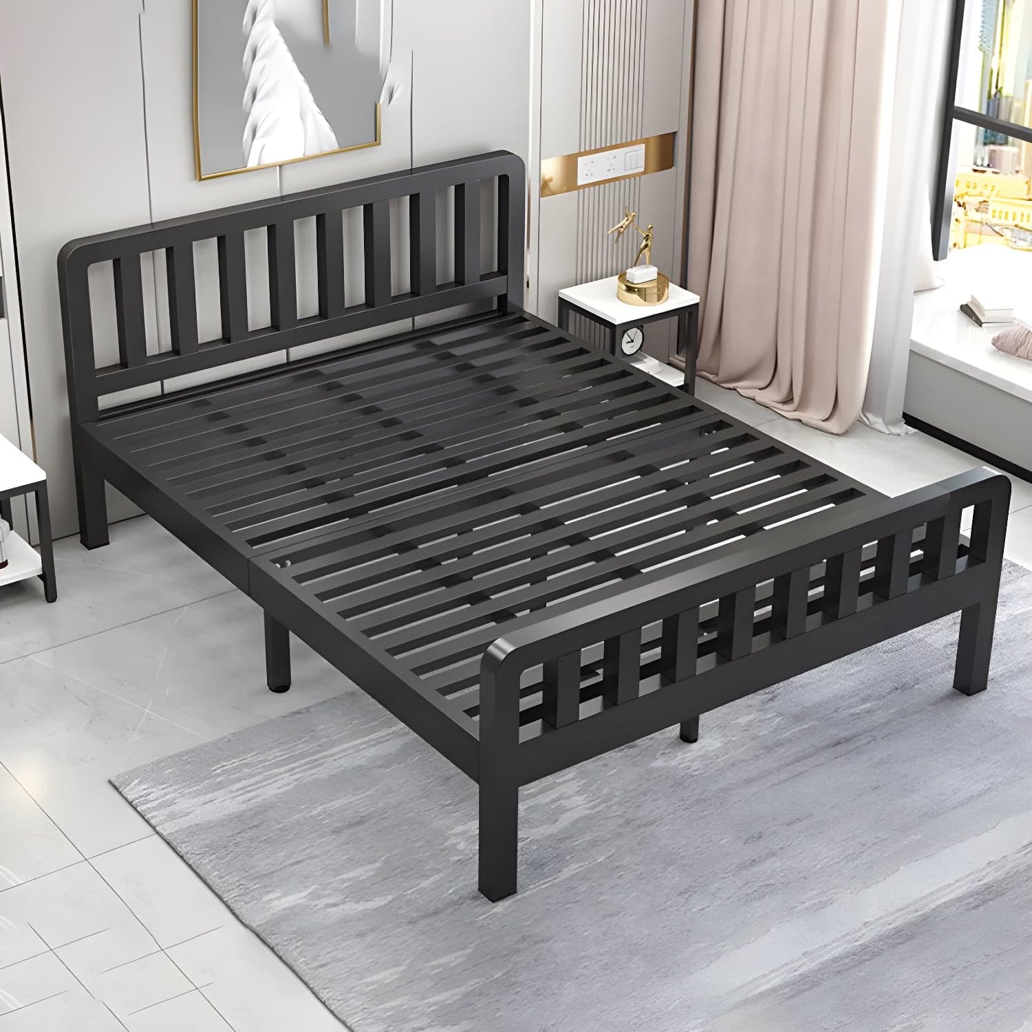 Contemporary Metal Bed Frame Solid Color Slat Bed with Custom Gold Legs