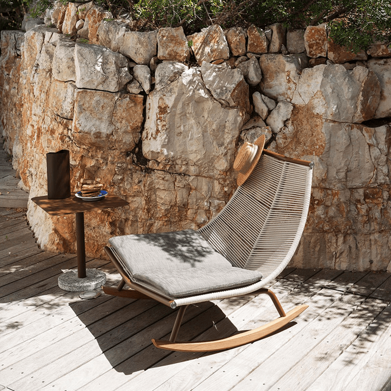 Carmine/Cerulean/Green Nordic Wicker Front Porch Rocking Chairs with Rear Back - image 7