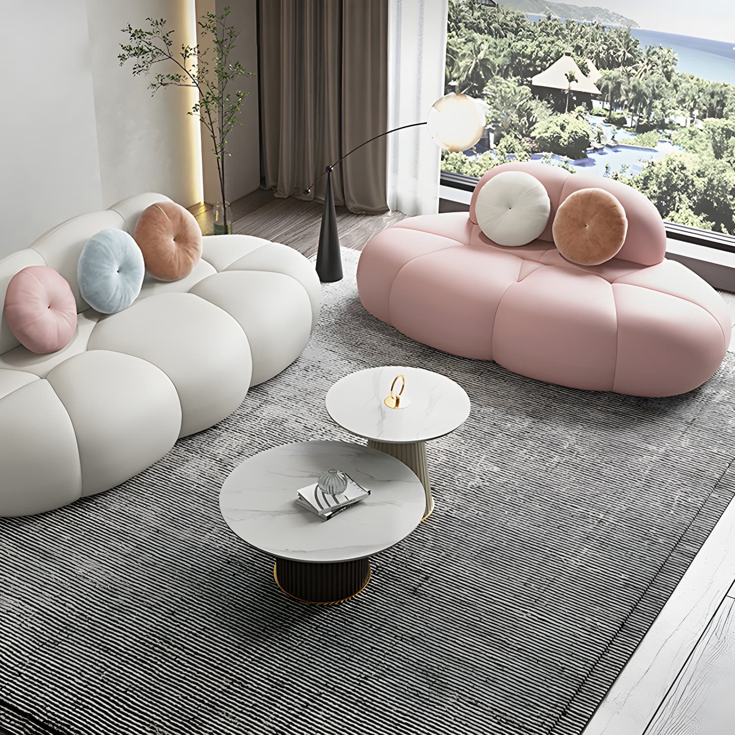 Contemporary Armless Wool Sofa with Tight Back and 3 Pillows - image 20