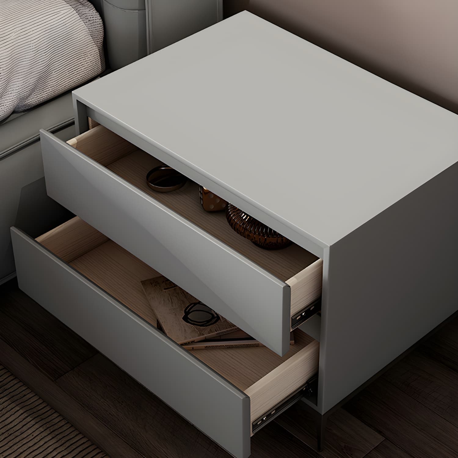 Modern Bedside Cabinet Leather Accent Table Nightstand with Drawers - image 8