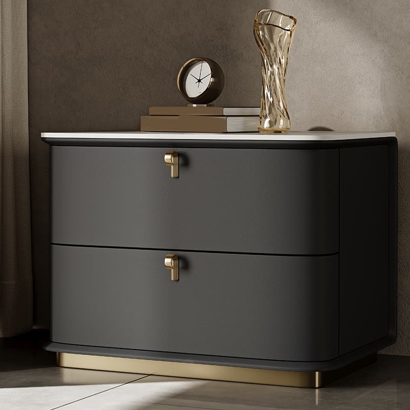 Modern Faux Leather Drawer Storage Nightstand with Stone Table Top - image 5