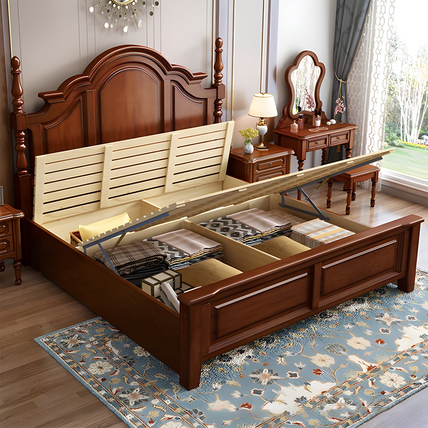 Contemporary Brown Bed Frame Solid Wood Bed with Arched Headboard - image 3