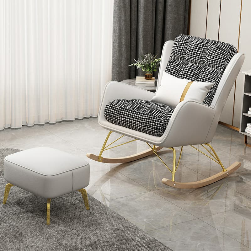 Rubberwood Stationary Rocking Armchair with Plaid and Back , Sand - image 5
