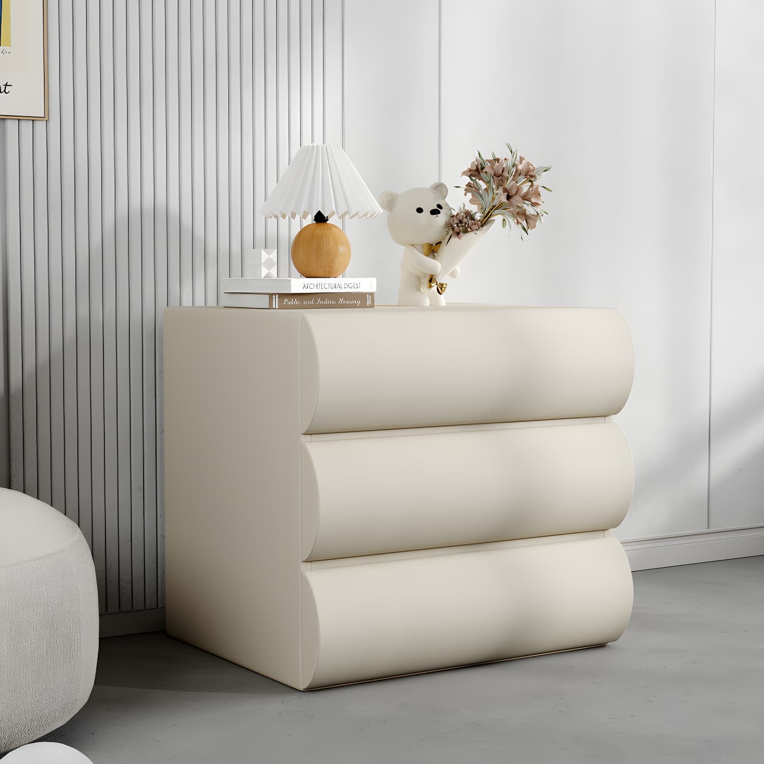 Modern Wood Nightstand with Drawer Storage in Faux Leather - Small Size - image 7