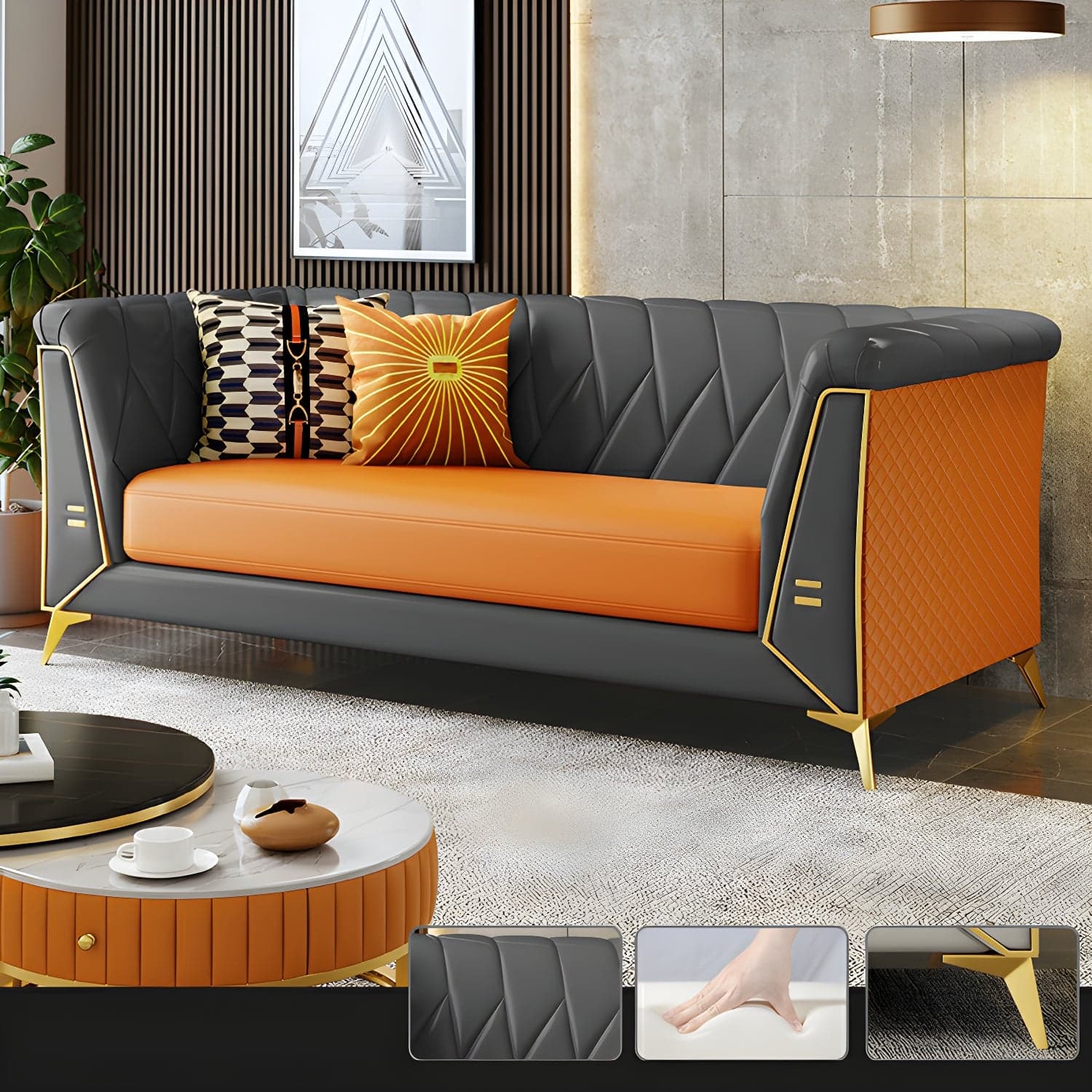 Glam Faux Leather Standard Sofa with Tuxedo Arms in Solid Color - image 10