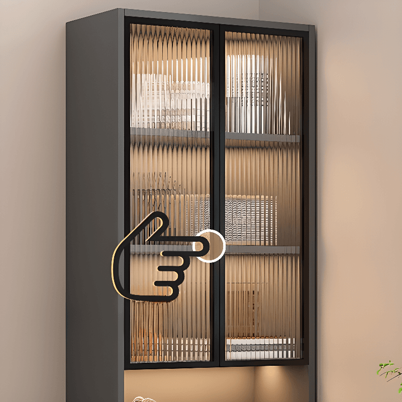 Contemporary Rectangle Utility Cabinet with Locker, Glass Door, Changeable Shelf, Gray/White Top, and Soft Close Drawer - image 7